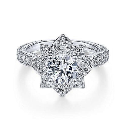 Gabriel & Co White Gold Unique Halo Engagement Ring - Diamond Semi-Mount Rings