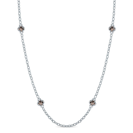 Gabriel & Co Sterling Silver Station Smokey Quartz Station Necklace - Colored Stone Necklace