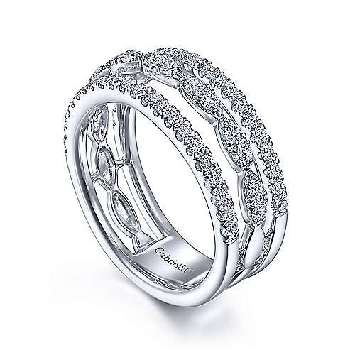 Gabriel & Co White Gold Three Row Diamond Ring - Gold Fashion Rings - Women's