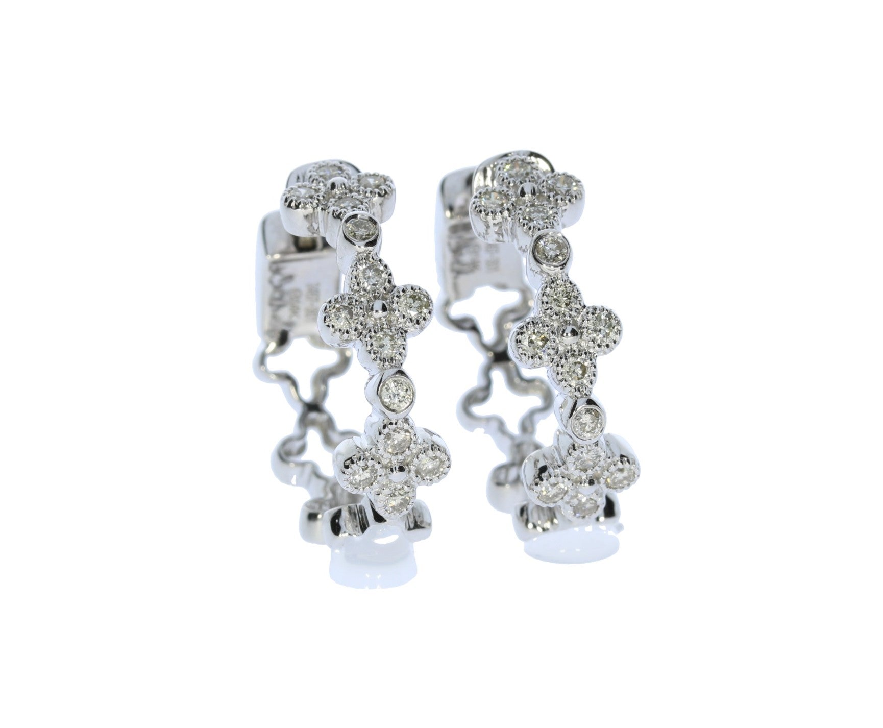 White Gold Clover Style Diamond Hoop Earrings - Diamond Earrings