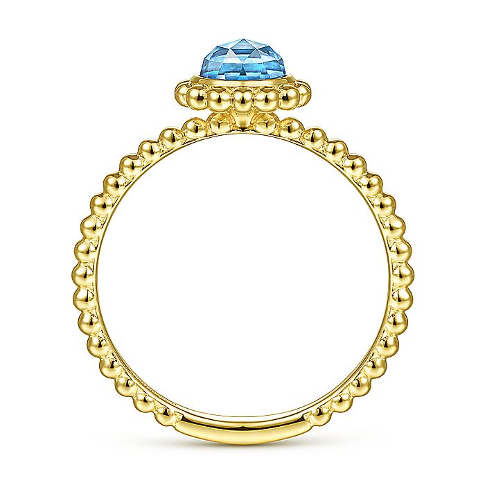 Gabriel & Co Yellow Gold Round Blue Topaz Bujukan Beaded Ring - Colored Stone Rings - Women's