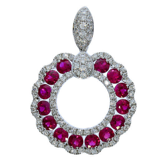 White Gold Ruby and Diamond Pendant - Colored Stone Pendants