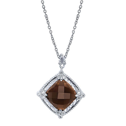 Gabriel & Co Sterling Silver Smoky Quartz And Diamond Pendant - Colored Stone Pendants