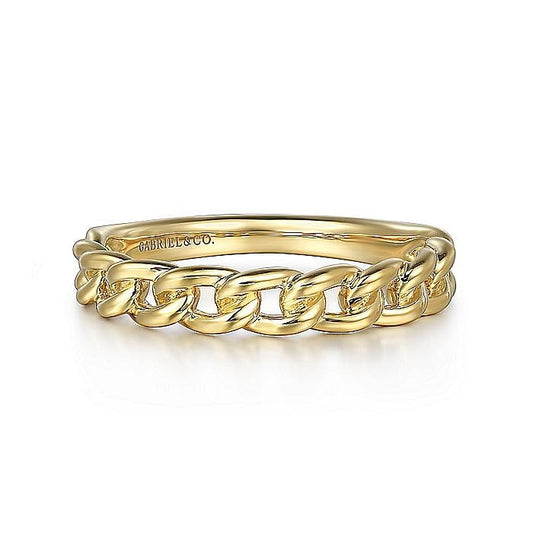 Gabriel & Co. Yellow Gold Plain Cuban Link Stackable Ring - Gold Fashion Rings - Women's