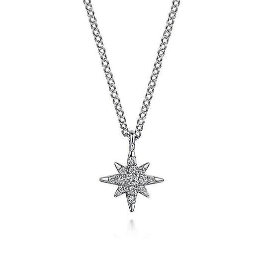 Gabriel & Co. White Gold Diamond Starburst Pendant - Diamond Pendants