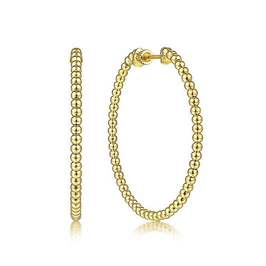 Gabriel & Co Yellow Plain Gold 40mm Beaded Round Hoop Earrings - Gold Earrings