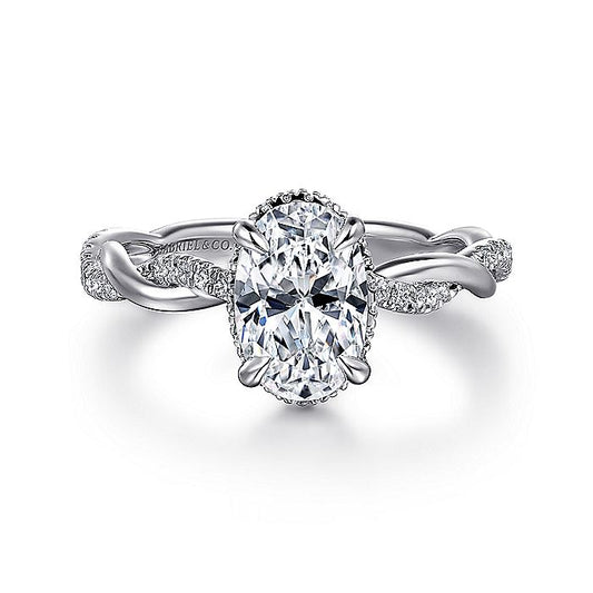 Gabriel & Co. White Gold Oval Hidden Halo Semi-Mount Engagement Ring - Diamond Semi-Mount Rings