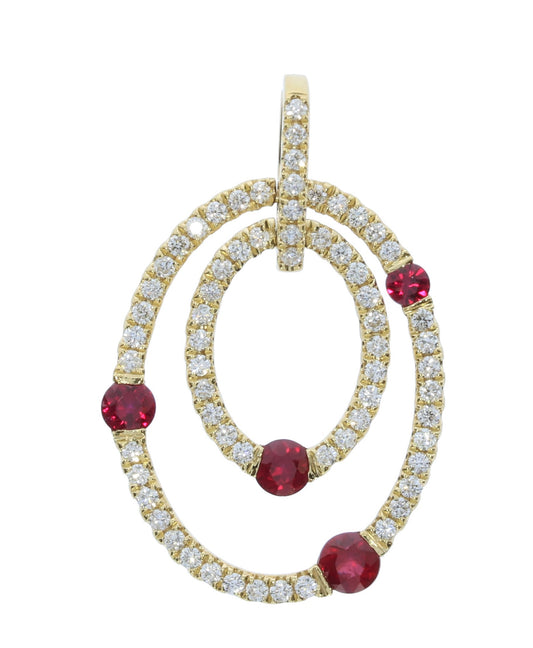 Yellow Gold Ruby and Diamond Pendant - Colored Stone Pendants