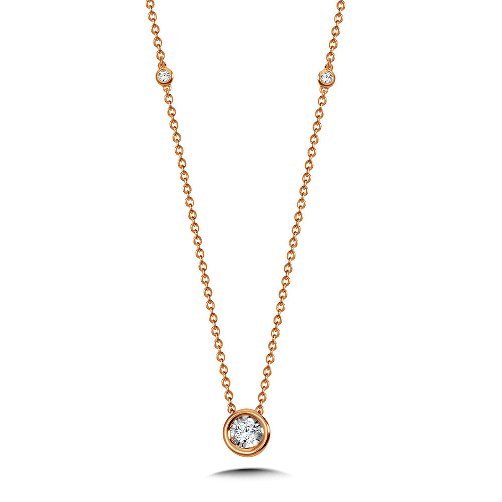 Rose Gold Diamond Station Necklace - Diamond Necklaces