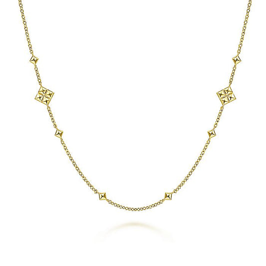 Gabriel & Co Yellow Gold Pyramid Quatrefoil Station Necklace