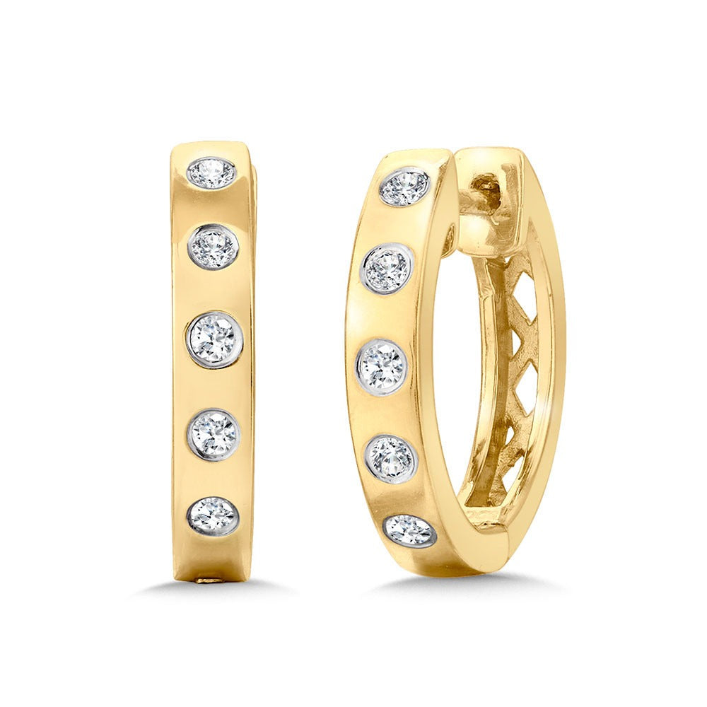 Yellow Gold Polished Diamond Flush Set Hoop Earrings - Diamond Earrings