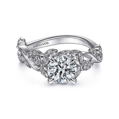 Gabriel & Co. 14 Karat White Gold Floral Semi-Mount Engagement Ring - Diamond Semi-Mount Rings