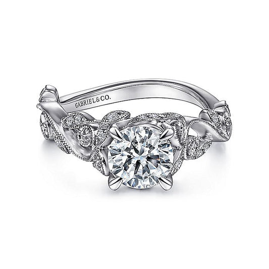 Gabriel & Co. 14 Karat White Gold Floral Semi-Mount Engagement Ring - Diamond Semi-Mount Rings