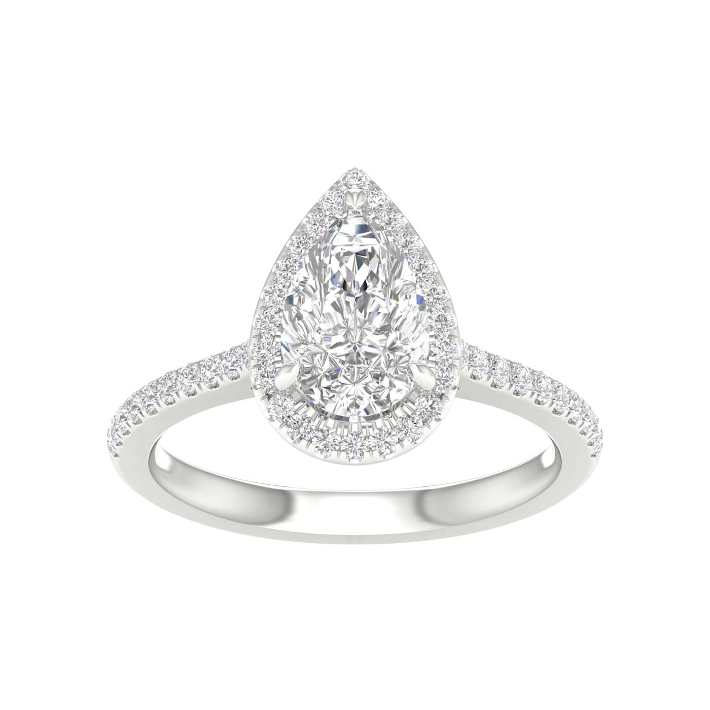 White Gold Laboratory Grown Pear Shape Halo Engagement Ring