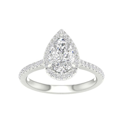 White Gold Laboratory Grown Pear Shape Halo Engagement Ring