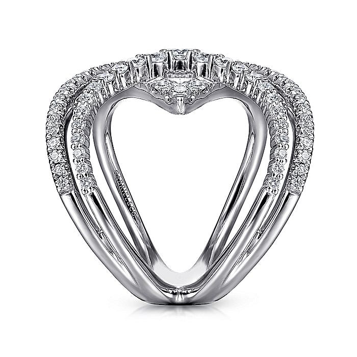 Gabriel & Co. 14 Karat White Gold Wide Band Layered Diamond Ring - Diamond Fashion Rings - Women's