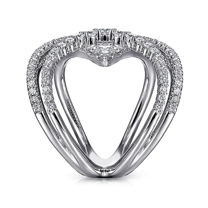 Gabriel & Co. 14 Karat White Gold Wide Band Layered Diamond Ring - Diamond Fashion Rings - Women's