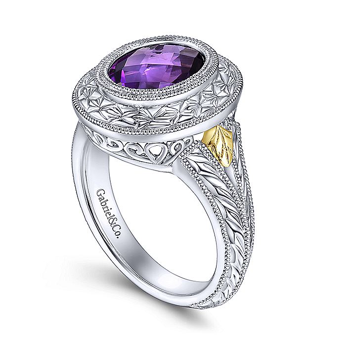 Gabriel & Co Sterling Silver And Yellow Gold Amethyst Fashion Ring - Colored Stone Rings - Women's