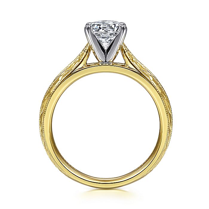 Gabriel & Co Yellow Gold Engraved Semi-Mount Engagement Ring - Diamond Semi-Mount Rings