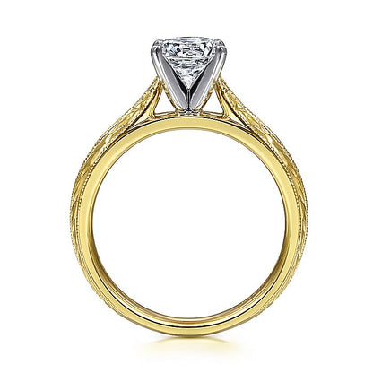 Gabriel & Co Yellow Gold Engraved Semi-Mount Engagement Ring - Diamond Semi-Mount Rings