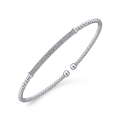 Gabriel & Co. 14 Karat White Gold Bujukan Split Cuff Bracelet with Diamond Pavé Bar