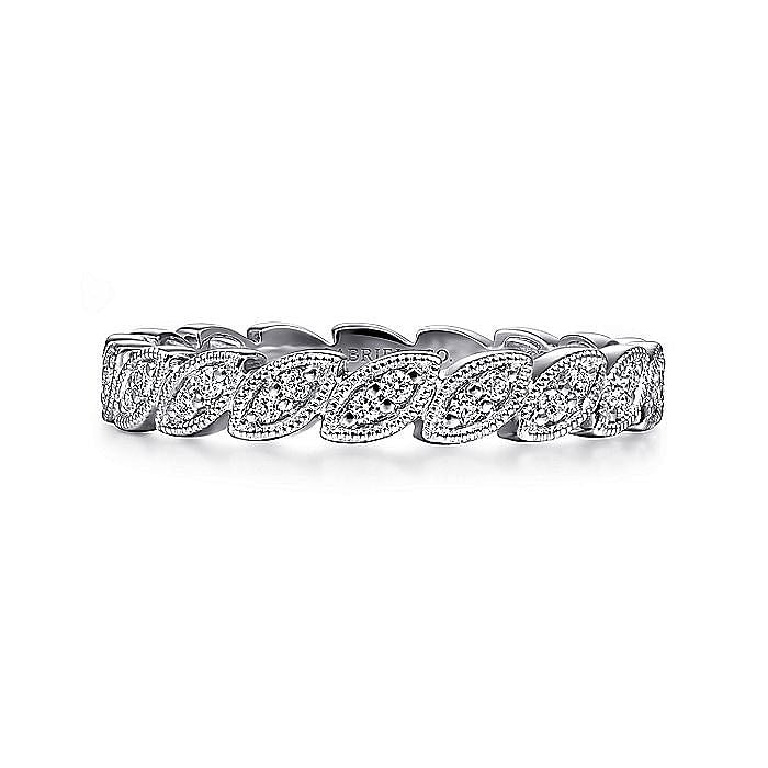 Gabriel & Co. White Gold Scalloped Marquises Milgrain Stackable Diamond Ring - Diamond Fashion Rings - Women's