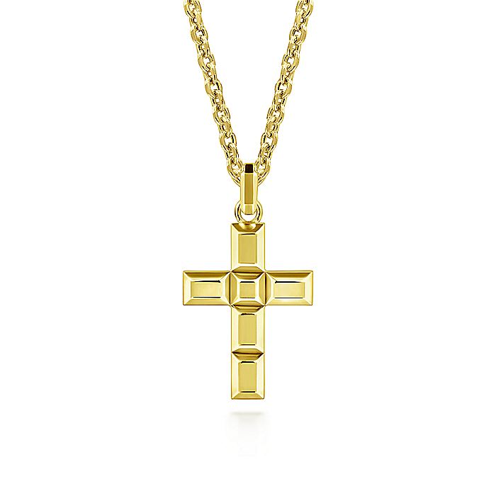 Gabriel & Co Yellow Gold Rectangular Station Cross Pendant - Gents Pendant