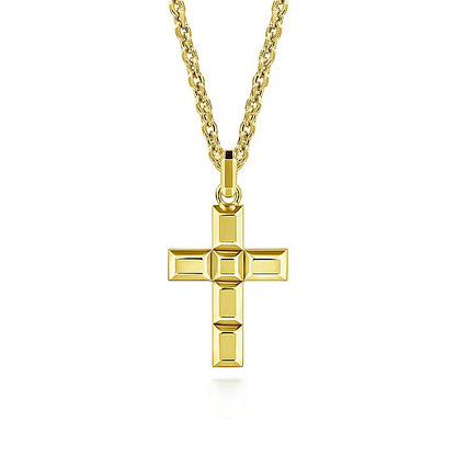 Gabriel & Co Yellow Gold Rectangular Station Cross Pendant - Gents Pendant