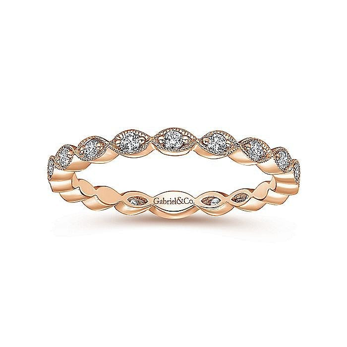 Ladies Gabriel & Co.Rose Gold Marquise Station Milgrain Diamond Stackable Band - Diamond Fashion Rings - Women's