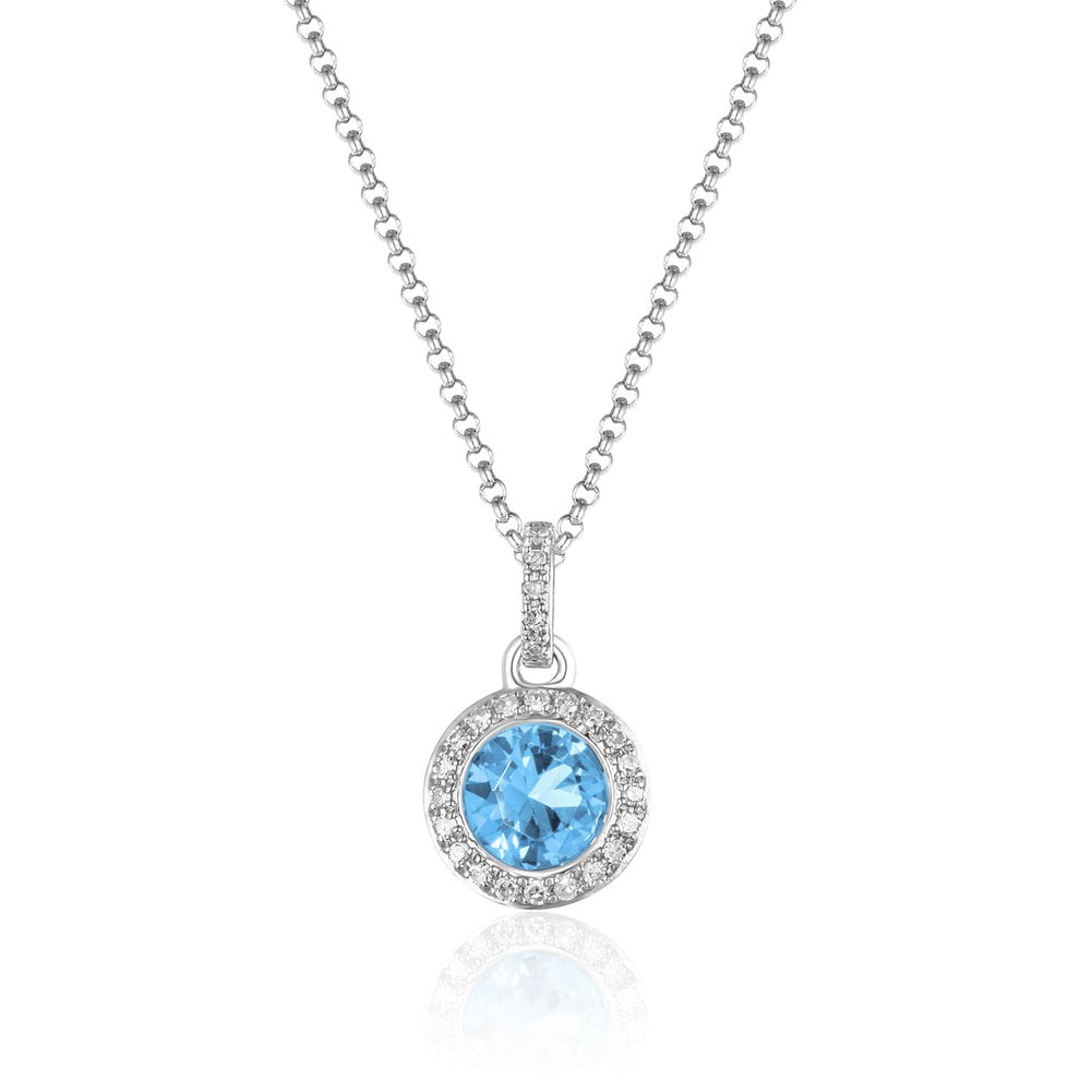 Luvente White Gold Blue Topaz and Diamond Pendant