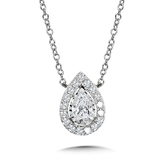 White Gold Pear Halo Necklace