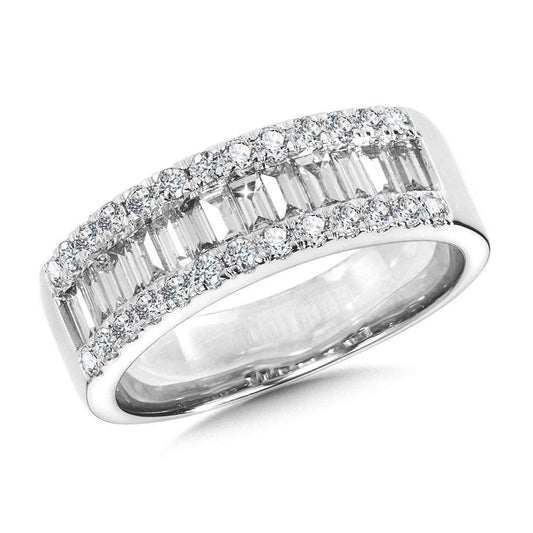 14 Karat White Gold Round and Baguette Diamond Anniversary Band - Diamond Anniversary Rings