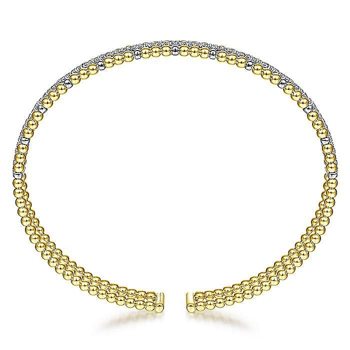 Gabriel & Co. Yellow and White Gold Diamond Diamond Bujukan Stacked Cuff Bangle Bracelet - Diamond Bracelets