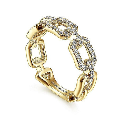 Gabriel & Co. Yellow Gold Pavé Diamond Chain Link Stackable Ring - Diamond Fashion Rings - Women's