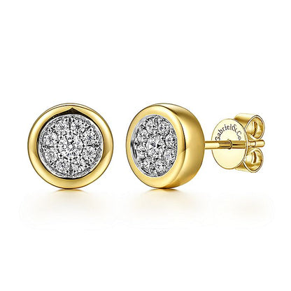 Gabriel & Co White And Yellow Gold Diamond Cluster Stud Earrings With Bezel Frame - Diamond Earrings