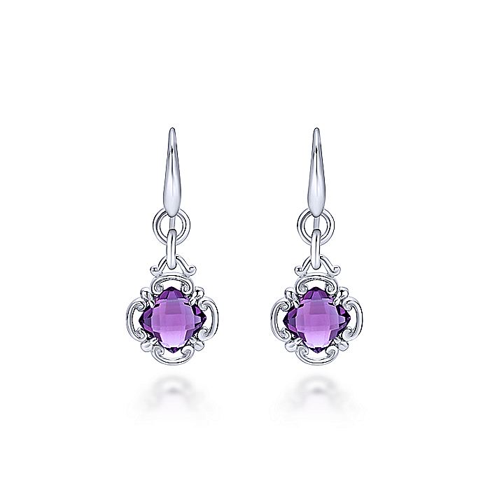 Gabriel & Co Sterling Silver Amethyst Clover Drop Earrings - Silver Earrings