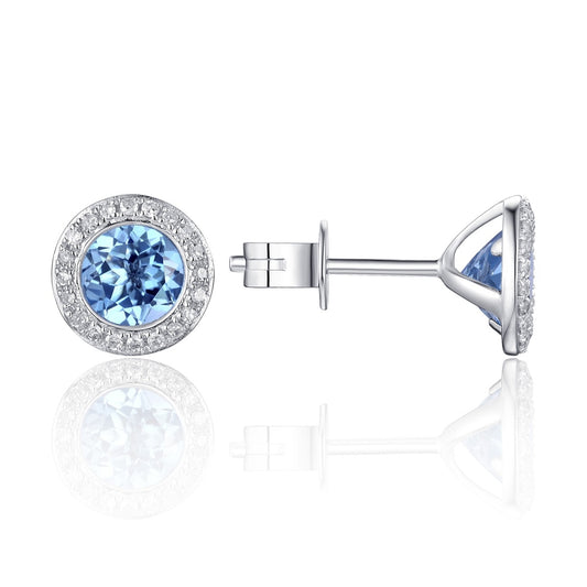 Luvente White Gold Blue Topaz and Diamond Earrings