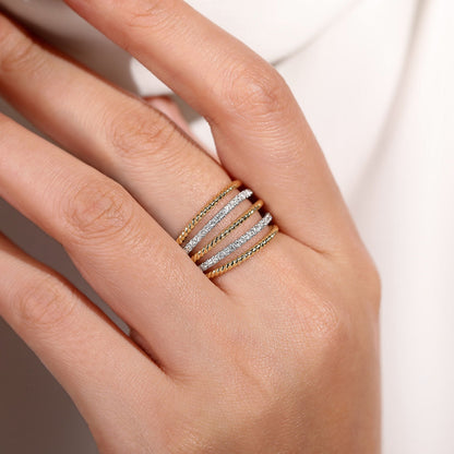 Gabriel & Co. Yellow Gold Multi Row Ring