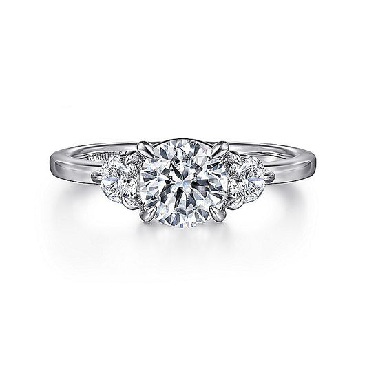 Gabriel & Co. White Gold Round Three Stone Semi-Mount Engagement Ring - Diamond Semi-Mount Rings