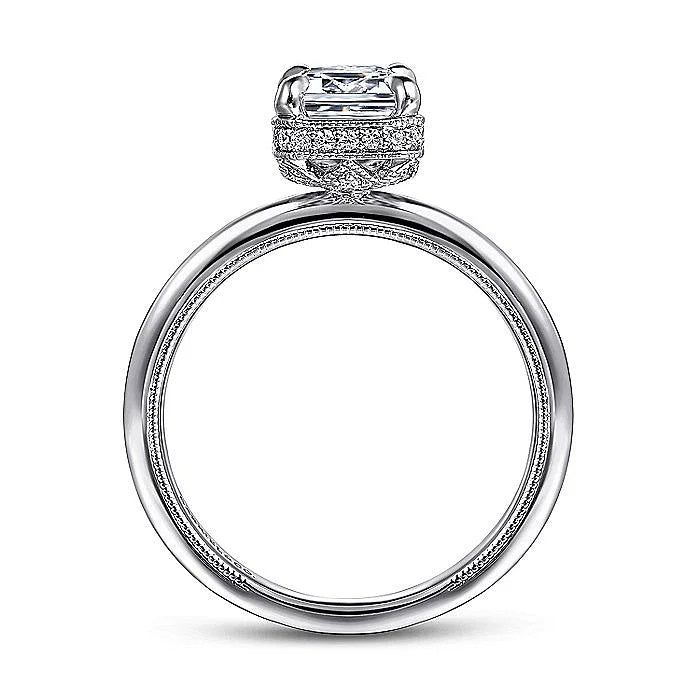 Gabriel & Co. White Gold Emerald Cut Semi-Mount Engagement Ring - Diamond Semi-Mount Rings