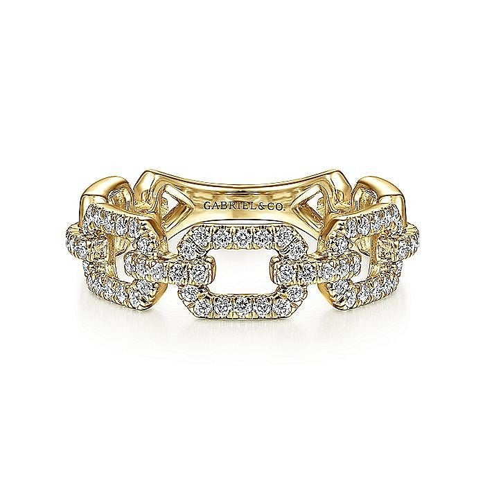 Gabriel & Co. Yellow Gold Pavé Diamond Chain Link Stackable Ring - Diamond Fashion Rings - Women's