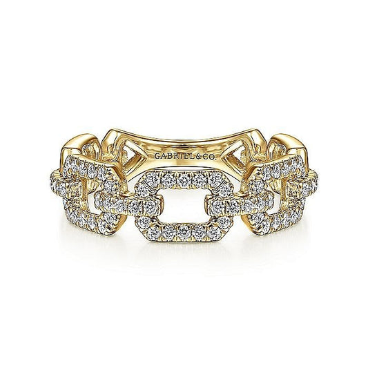 Gabriel & Co. Yellow Gold Pavé Diamond Chain Link Stackable Ring - Diamond Fashion Rings - Women's