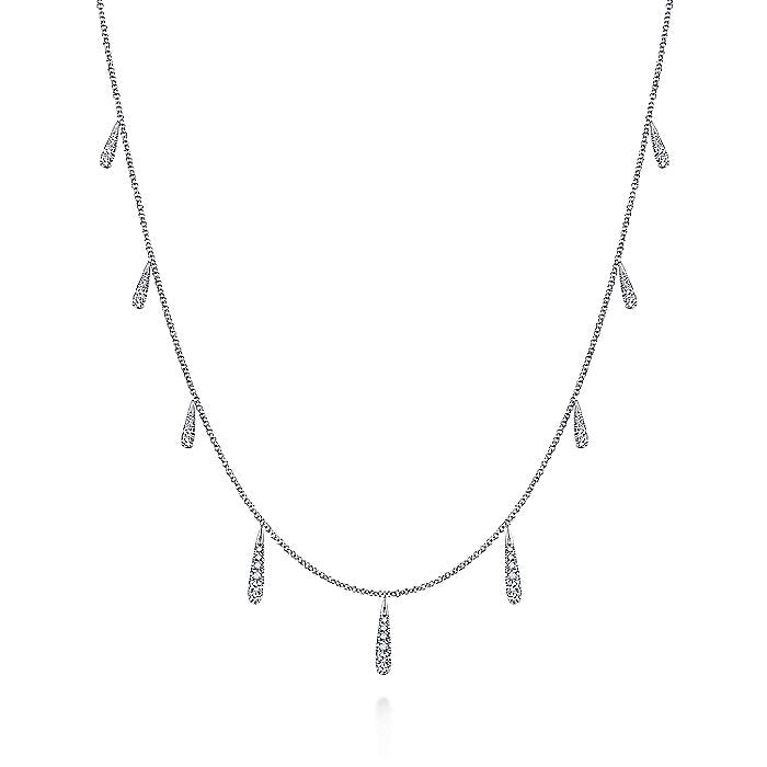 Gabriel & Co. White Gold Dangling Diamond Station Necklace - Diamond Necklaces