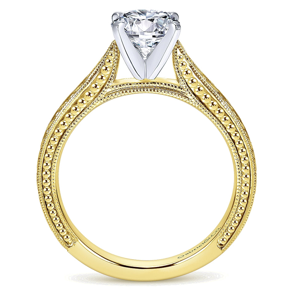 Gabriel & Co Yellow And White Gold Engraved Semi-Mount Engagement Ring - Diamond Semi-Mount Rings