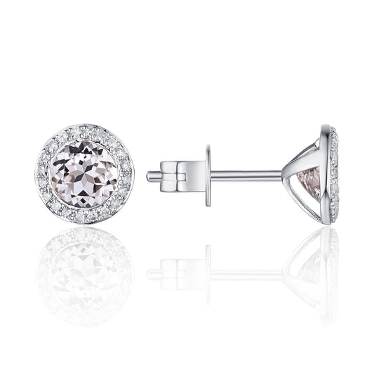 Luvente White Gold White Topaz & Diamond Halo Earrings