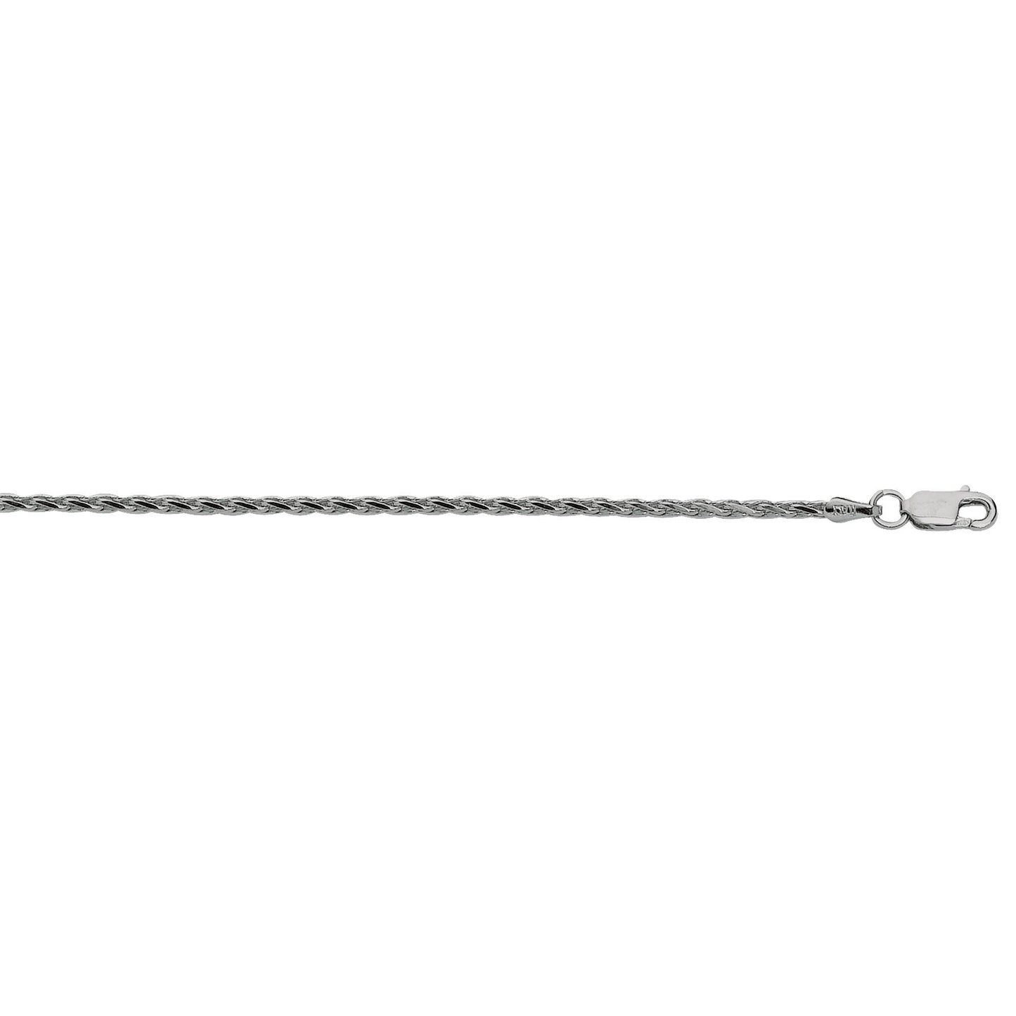 Sterling Silver Rhodium Finished 18 Inch 2.2 mm Polished Diamond Cut Wheat Chain With Lobster Clasp - Silver Chains