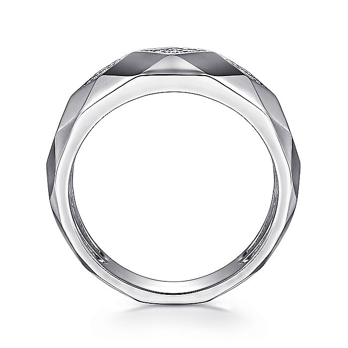 Gabriel & Co Silver Faceted Diamond Ring - Gents Silver Ring