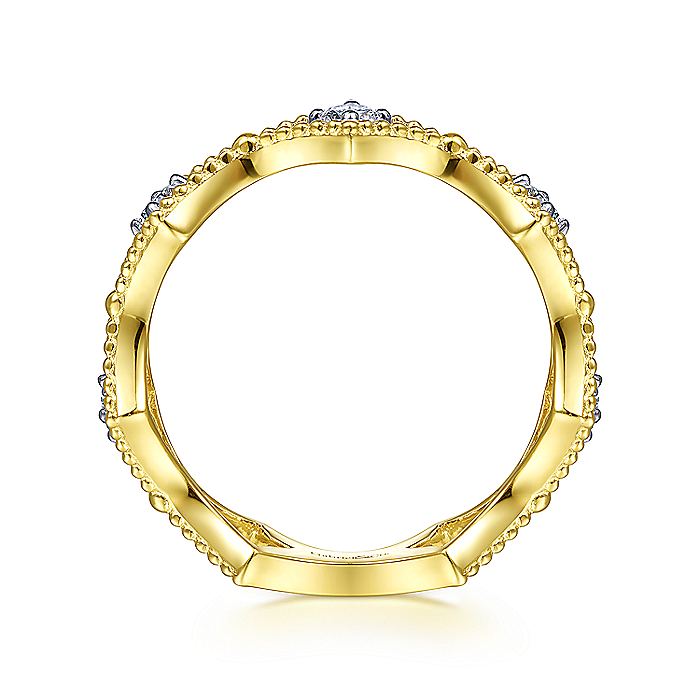 Gabriel & Co Yellow Gold Diamond Station and Bujukan Bead Ring - Diamond Fashion Rings - Women's