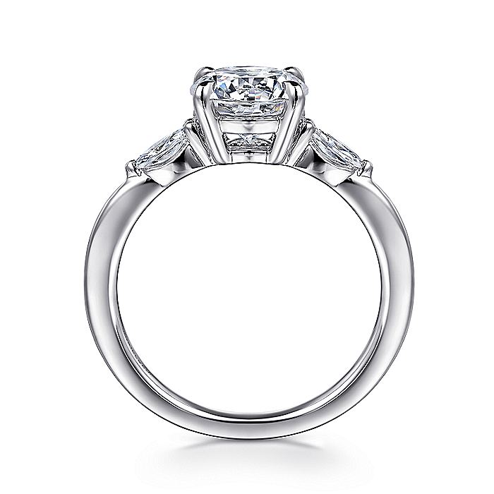 Gabriel & Co. White Gold Round Three Stone Semi-Mount Engagement Ring - Diamond Semi-Mount Rings