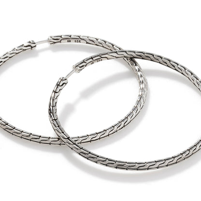 John Hardy Sterling Silver Carved Chain Hoop Earrings